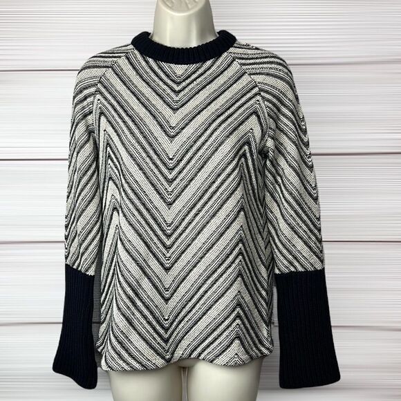 TORY BURCH Cotton Wool Striped Crew Neck Sweater Pullover - Picture 1 of 9